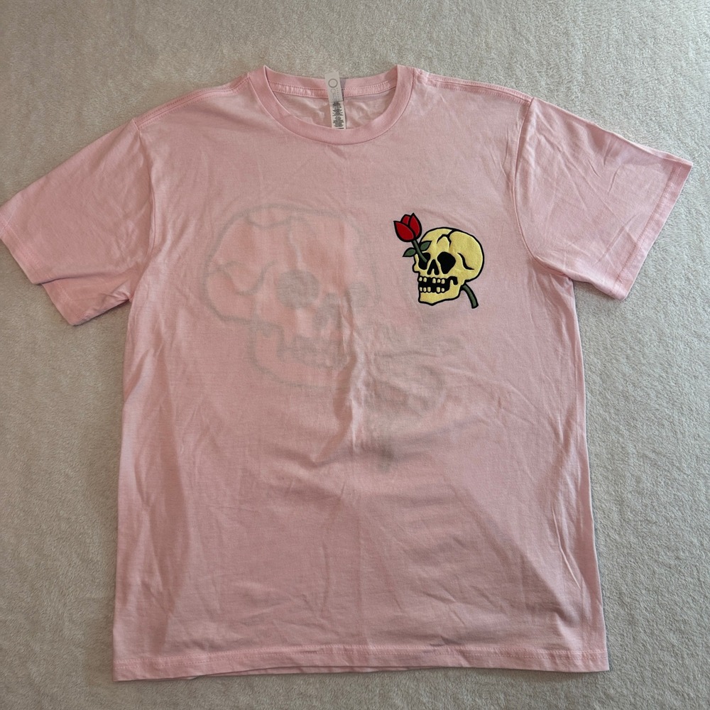 Circle Clothing Mens Pink Skull Rose Embroidered Graphic T-Shirt Size M RN163069